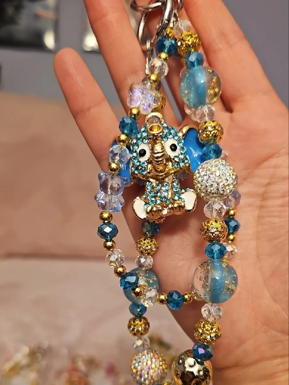 Blue Crystal Elephant Purse Charm